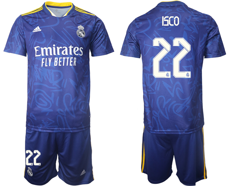 Men 2021-2022 Club Real Madrid away blue #22 Soccer Jersey